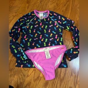 Jessica Simpson long sleeve tankini Sz 12 pineapples